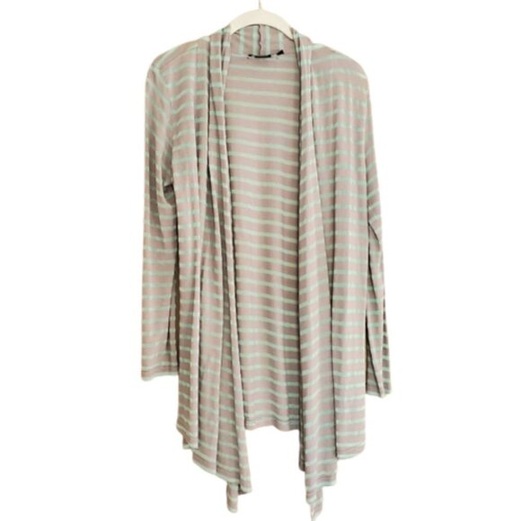 Vertigo striped cardigan grey mint green size M‎ open hi-lo lightweight layers - Picture 1 of 8